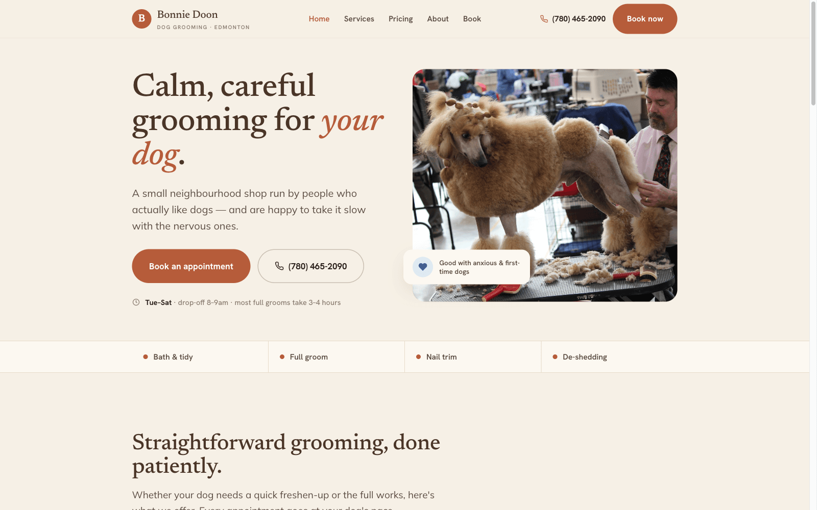 Bonnie Doon Grooming — Dog groomer demo homepage